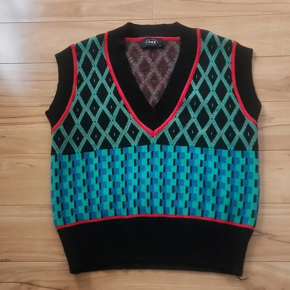 Cider Diamond Stitching Checkered Knitted Sweater Vest MEDIUM - Picture 7 of 12
